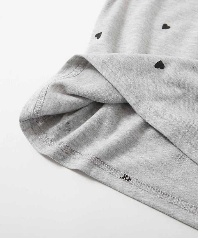 日本 devirock - 小愛心飄逸荷葉短袖上衣-淺灰