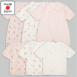 akachan honpo - 長袖新生兒內衣6件組-兔子-粉紅色 (50~60cm)