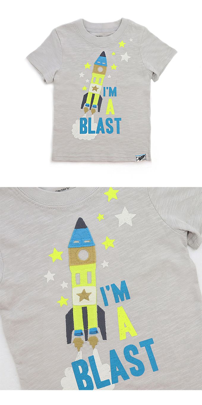 美國 Carter's - 火箭貼布灰色短袖上衣