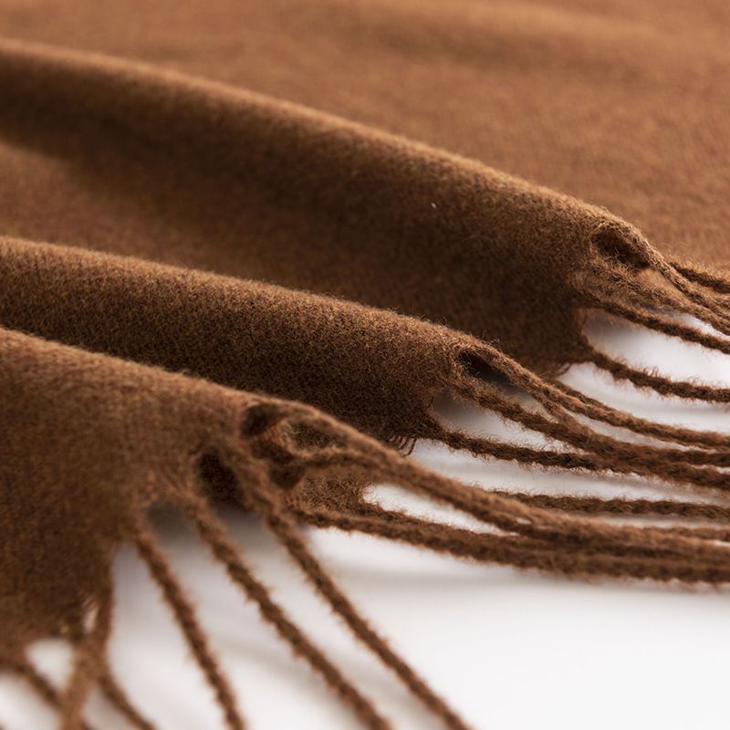 馬卡龍素色仿羊絨流蘇暖暖圍巾-奶咖啡色 (200x65cm)