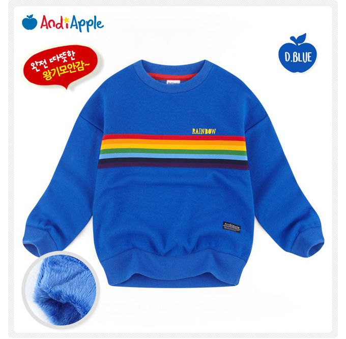 韓國 AndiApple - RAINBOW內刷毛大學T-寶藍