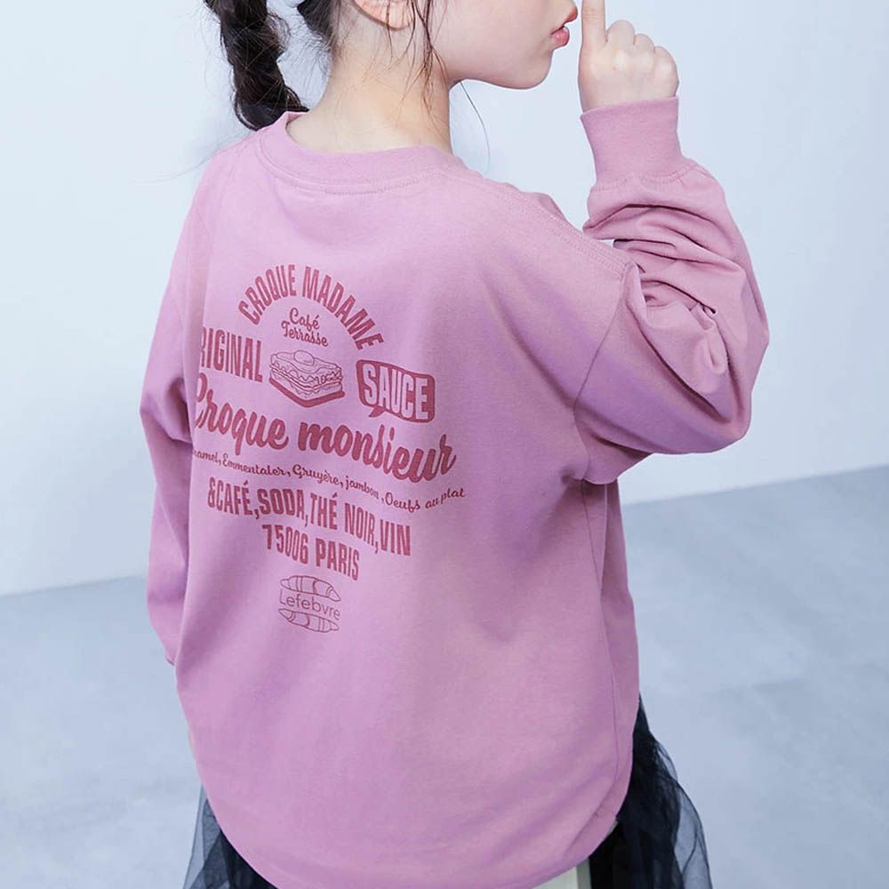 100%棉 定番女孩印花長袖上衣-美式早餐-粉紅