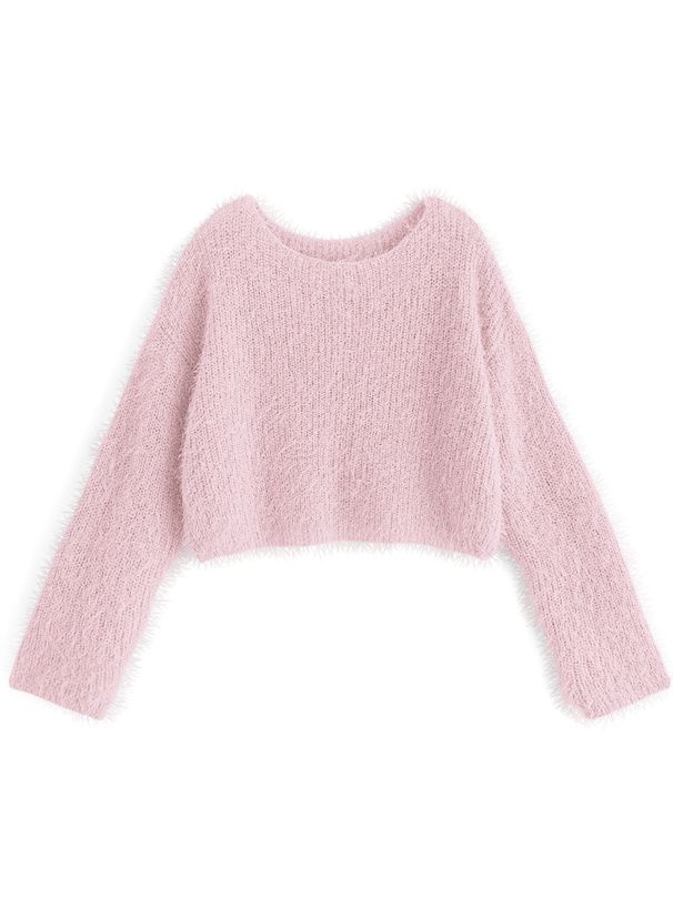 日本 GRL - 聯名款 柔美毛絨感短版毛衣-淺粉 (F)