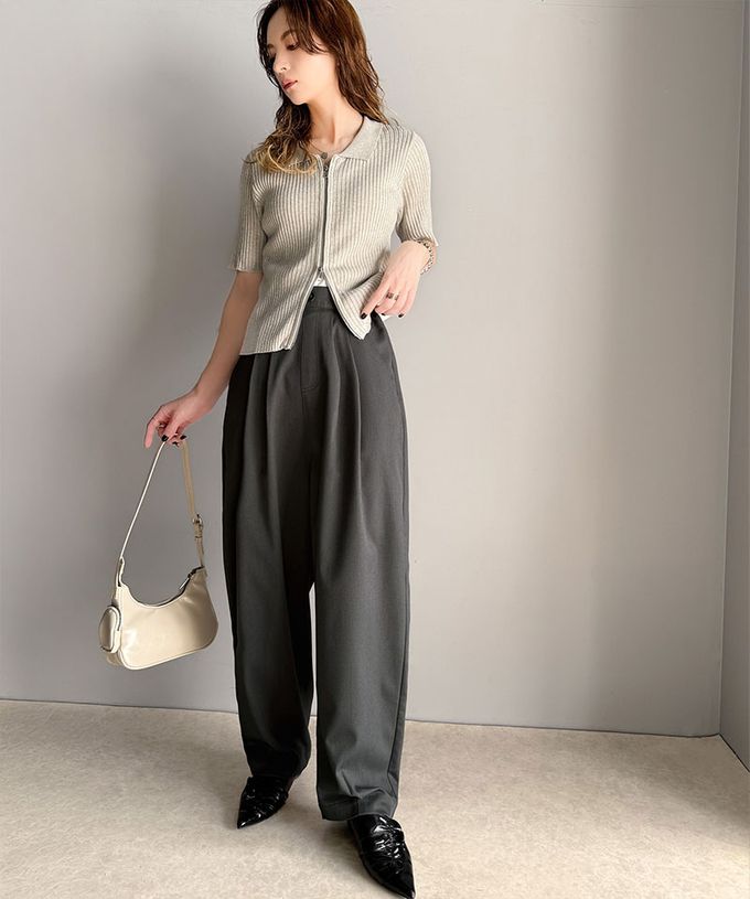 日本 Classical Elf - 時尚摺線俐落感錐形長褲-黑