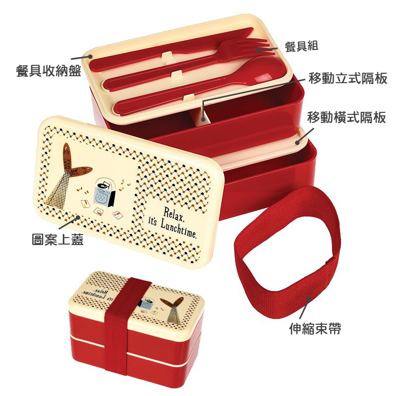 英國 Rex London - 方形三層午餐盒/便當盒/野餐盒(附3入餐具)-悠閒時光