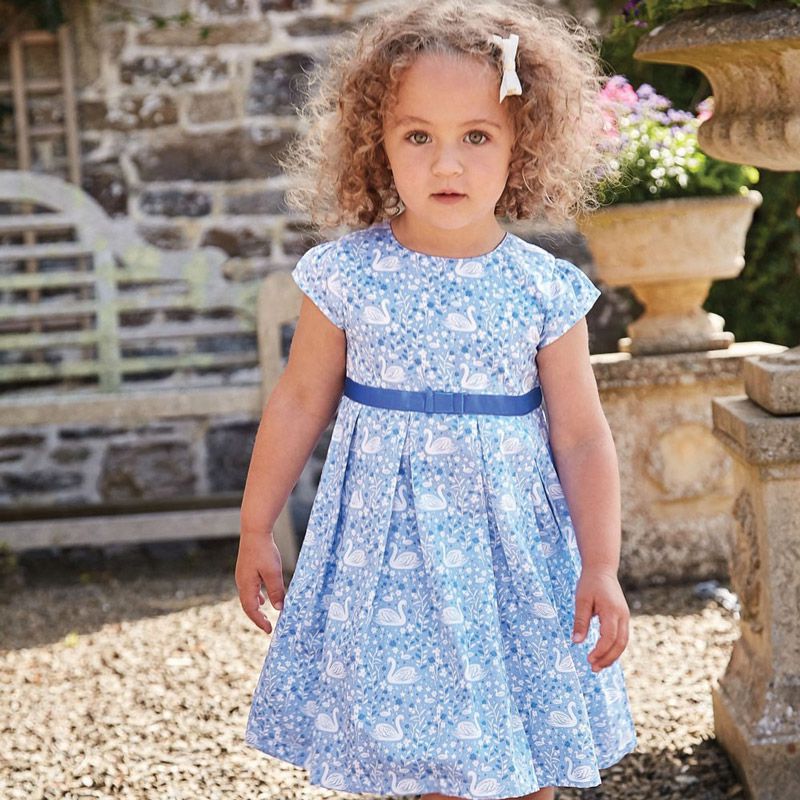 英國 JoJo Maman BeBe - 超優質嬰幼兒/兒童100％純棉短袖洋裝-白天鵝