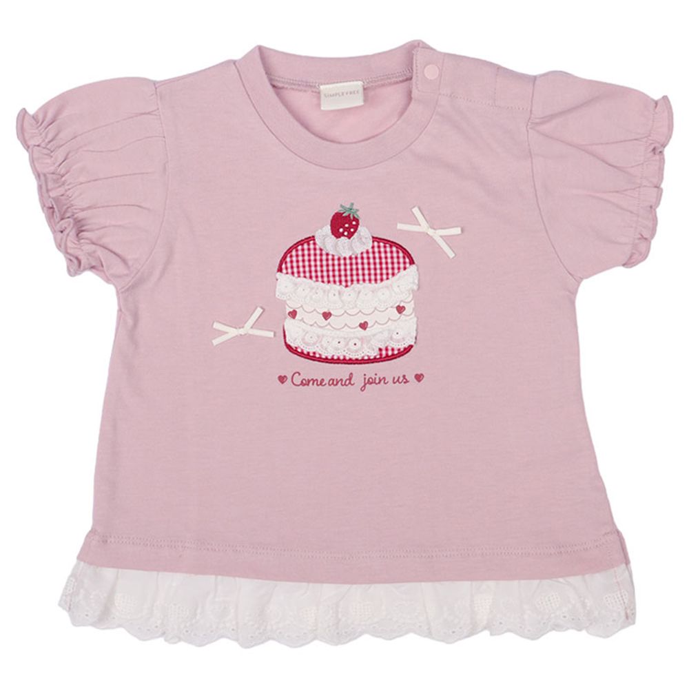 短袖T恤-胸前圖案-粉紅色