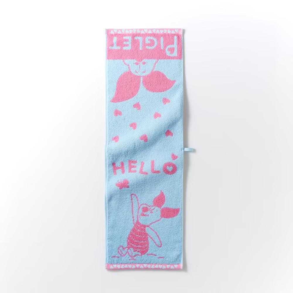 日本千趣會 - 日本製 迪士尼印花毛巾-小豬愛心-藍粉 (22×72cm)