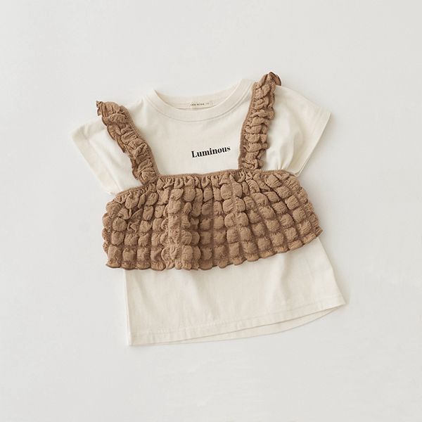 日本 Lycee mine - 泡泡短背心+短袖上衣(時尚二件組)-嫩粉紅