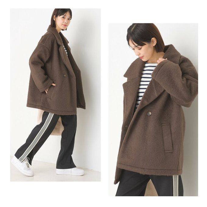 日本 OMNES - 微刷毛百搭西裝領雙扣修身大衣-黑