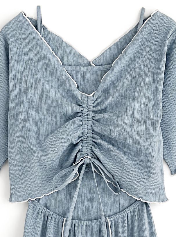 日本 GRL - 可愛木耳捲邊兩件式洋裝-黑 (F)