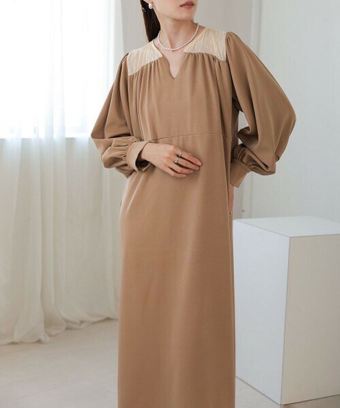 日本 Bab - 優雅蕾絲拼接背綁帶長袖洋裝-黑