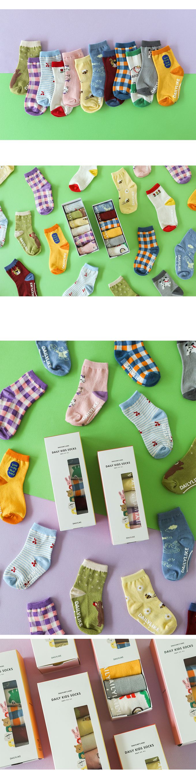 韓國 Daily Like - 兒童襪子/中筒襪6入組-日常款07