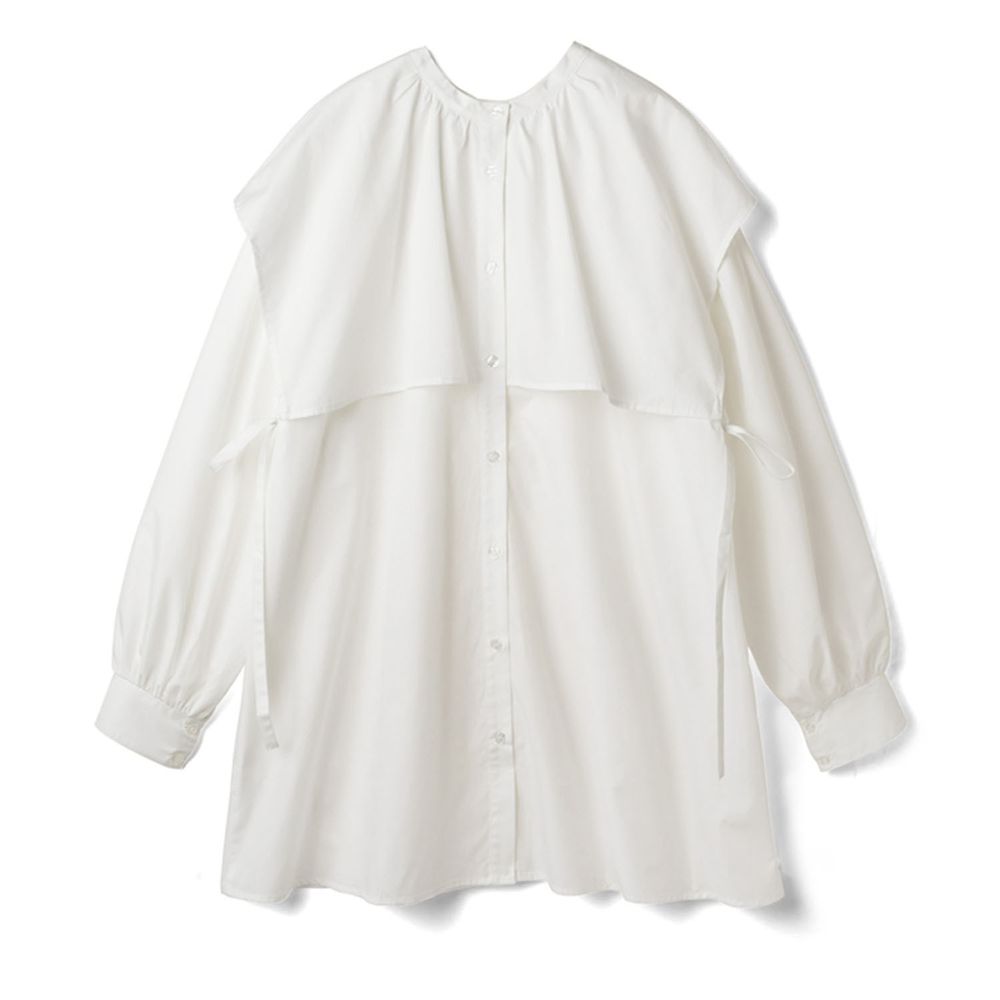 日本 GRL - 側蝴蝶結綁帶大方領長袖短版洋裝-白