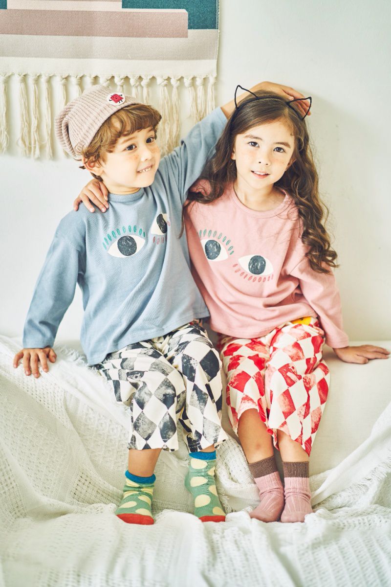 韓國 Mimico - 大大眼睛T-灰藍