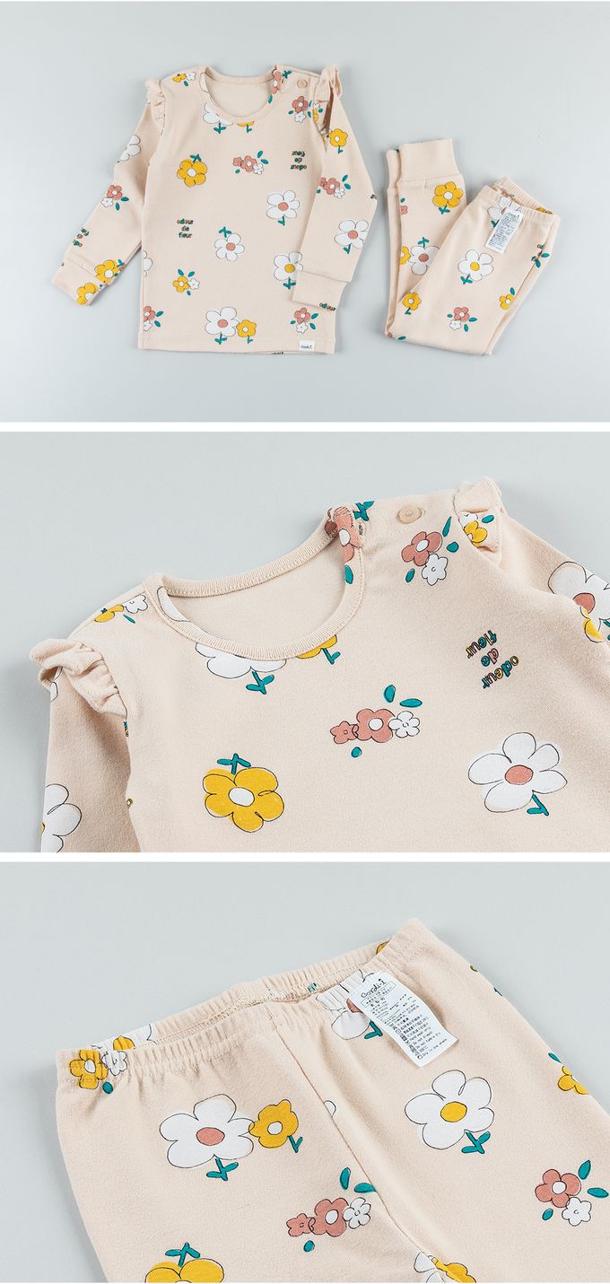 韓國 Cordi-i - 桃皮絨長袖家居服-小花花園-杏膚