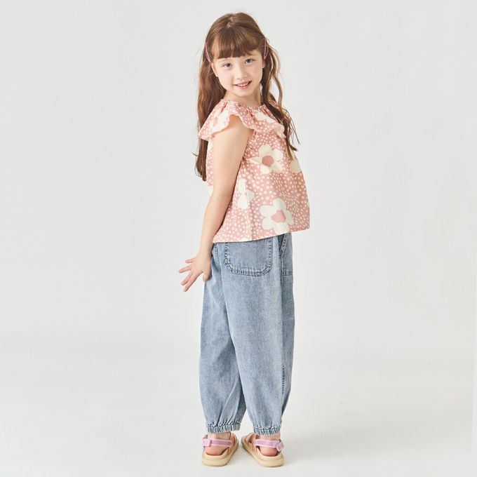 日本 evercloset - 100%棉 歐風荷葉領無袖背心-粉紅