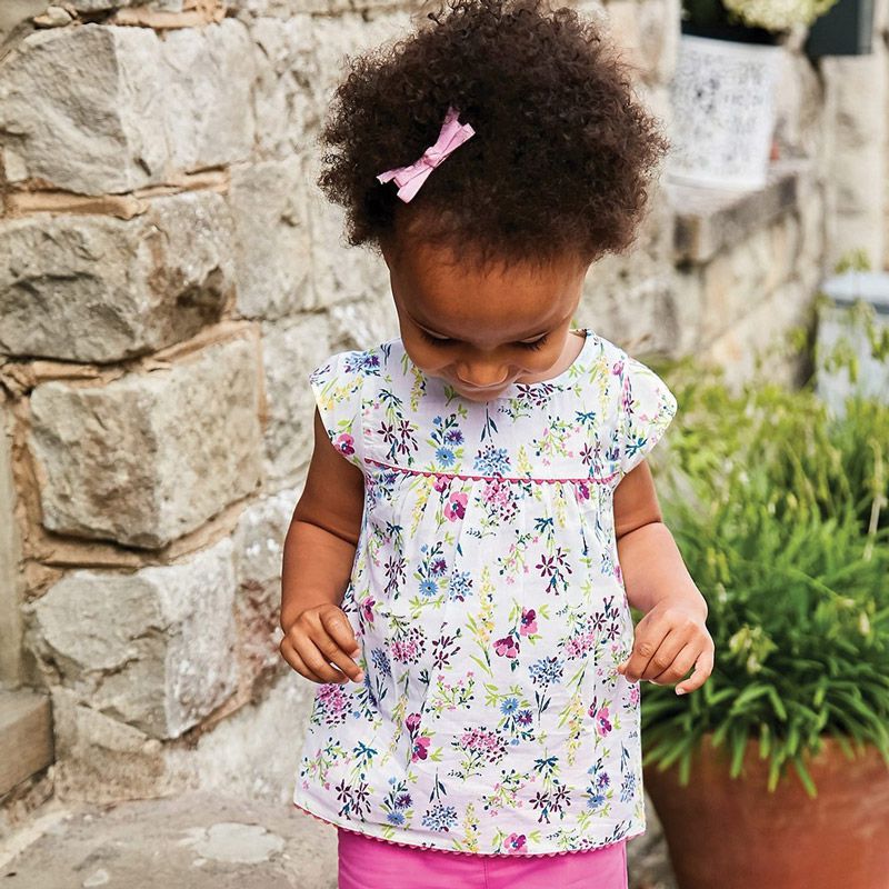 英國 JoJo Maman BeBe - 超優質嬰幼兒/兒童100% 純棉短袖上衣-淡紫碎花