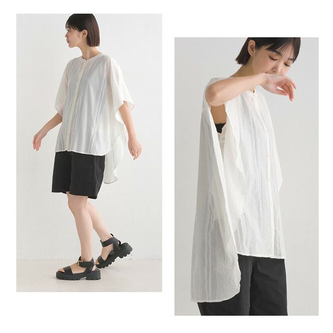 日本 OMNES - 100%印度棉 大寬袖清爽襯衫-莓果紫