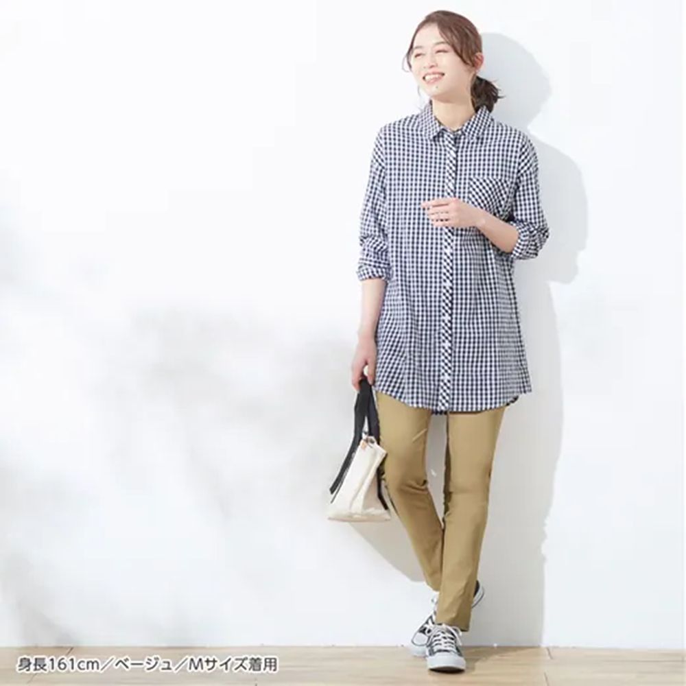 日本 BELLUNA - 簡約彈性美腿長褲-丹寧藍