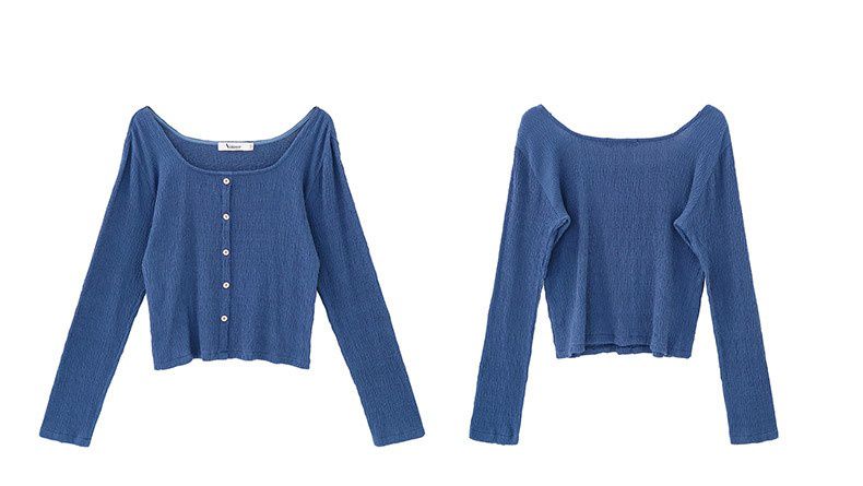 基礎百搭方領長袖上衣-藍色