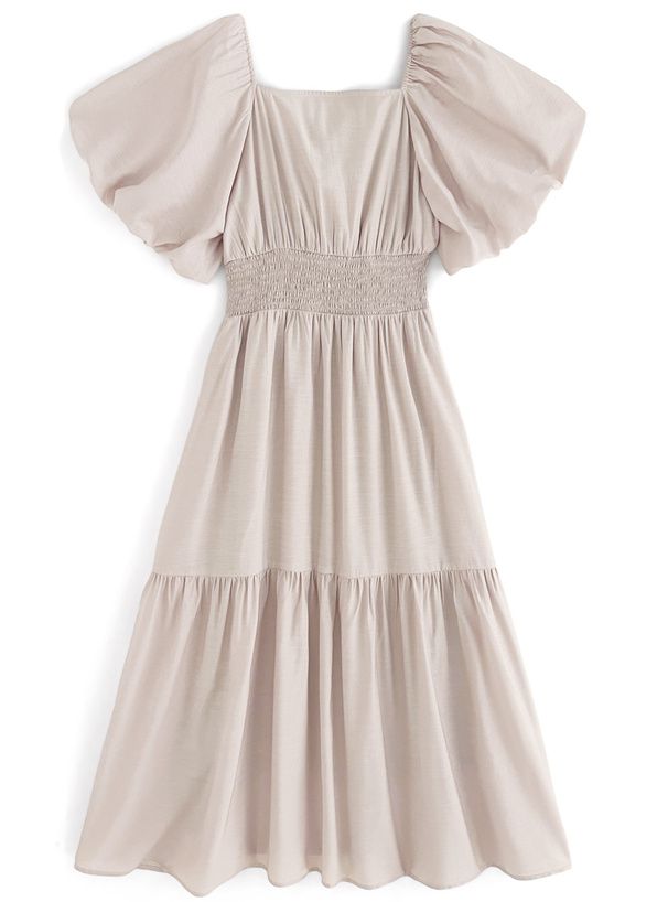 日本 GRL - 浪漫圓舞曲泡泡袖雪紡洋裝-高原綠