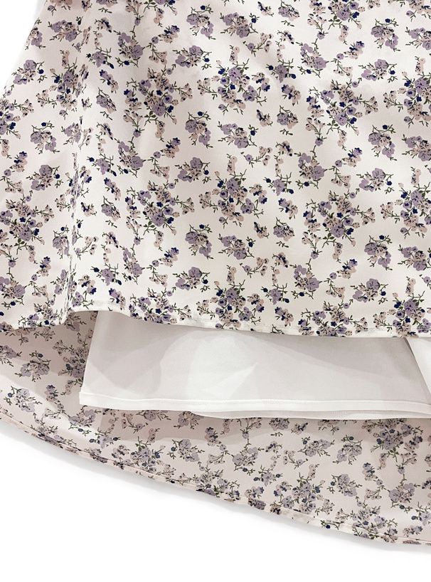 日本 GRL - 浪漫滿屋荷葉袖雪紡碎花洋裝-象牙杏