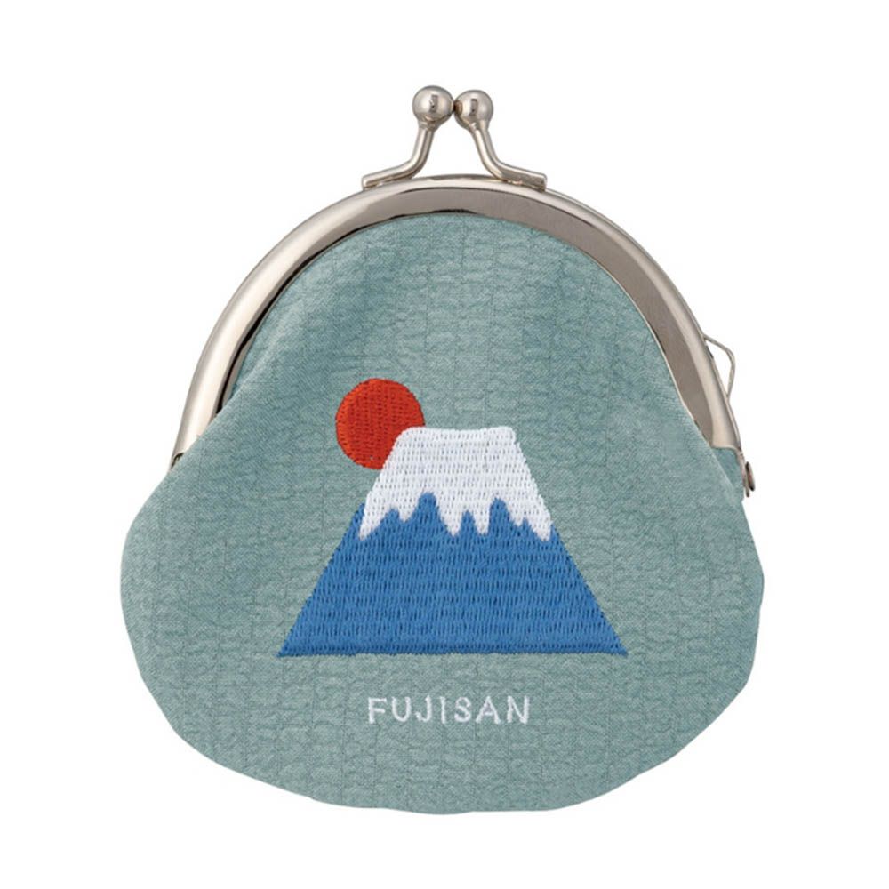 可愛刺繡口金包/零錢包-富士山-水藍 (11x8.8cm)