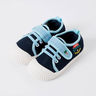 韓國 OZKIZ - 水陸兩穿！網眼透氣玩水沙灘鞋/休閒鞋-刺繡夏日-海軍藍