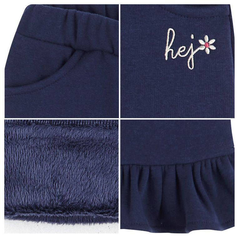 韓國 HEJMINI - (內刷毛)荷葉褲管彈力褲-深藍