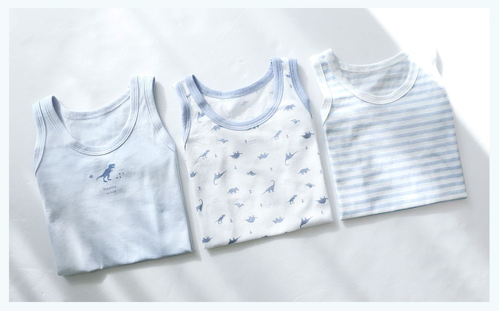 (3入組)男寶無螢光輕柔棉背心-條紋X恐龍