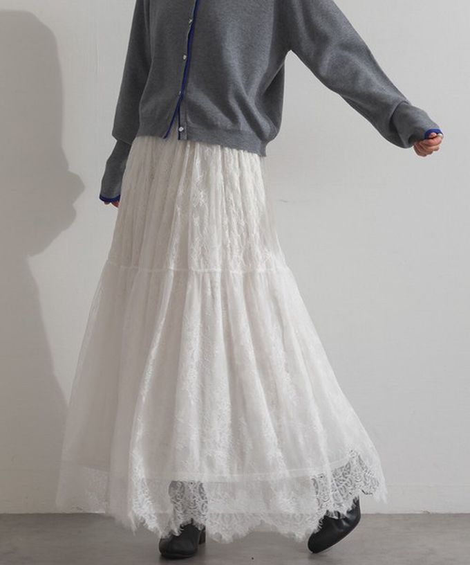 日本 ELENCARE DUE - 奢華睫毛蕾絲飄逸長裙(2件式)-黑