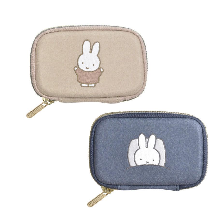 日本P+G design - 刺繡羊毛氈硬式拉鍊卡片零錢包-晚安米飛