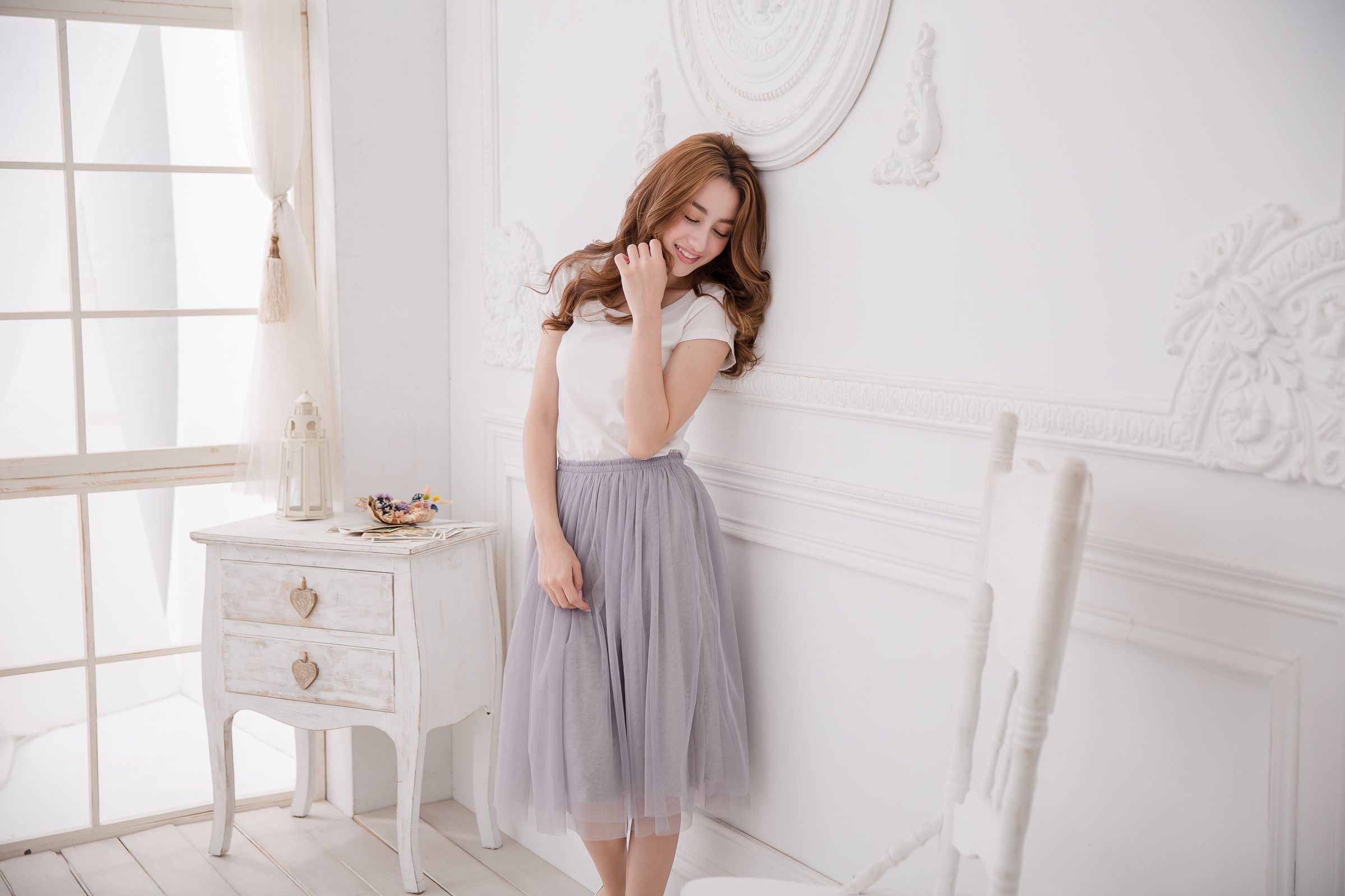 Peachy - 獨家訂製綿柔半身紗裙-半身中長版-溫柔灰 (F)