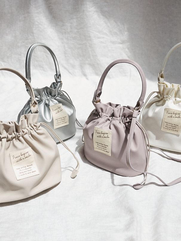 日本 GRL - 2way仿皮束口小手提包/側背包-銀