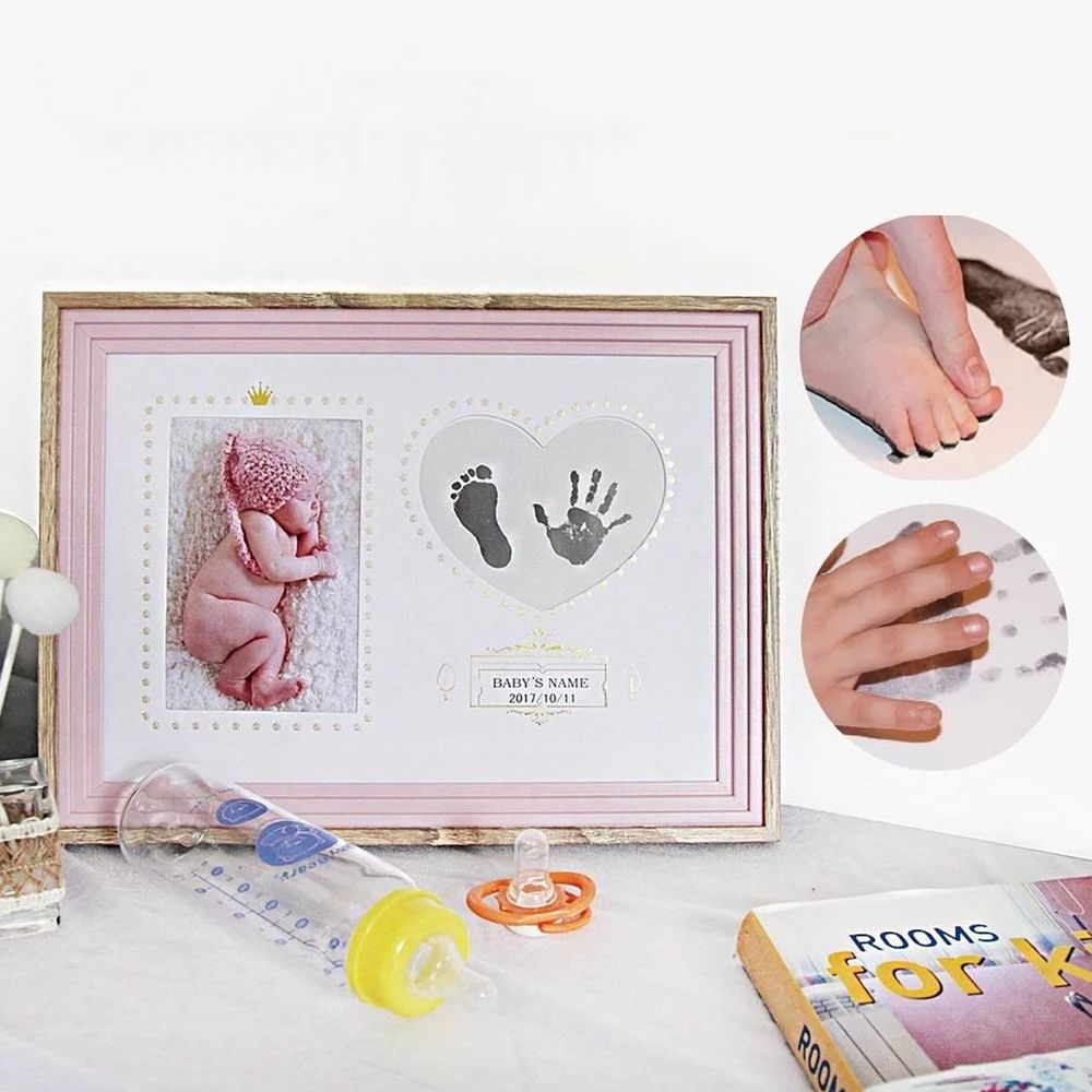 TROMSO - 新生兒寶貝泥拓手腳印橫式紀念相框-橫式粉紅