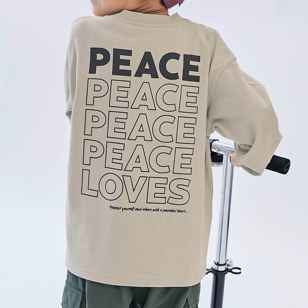 100%棉 定番印花寬版長袖上衣-PEACH LOVES-灰杏