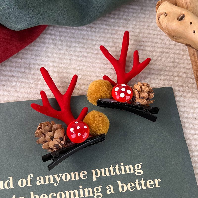 聖誕節鹿角造型兒童髮夾-聖誕帽-棕色