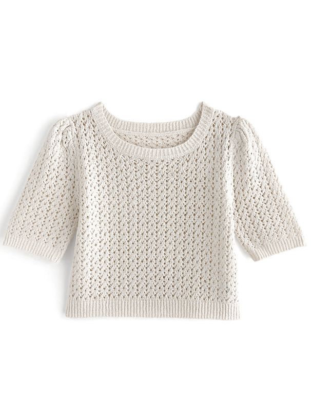 日本 GRL - 清新短版鉤針短袖上衣-冰河藍 (F)