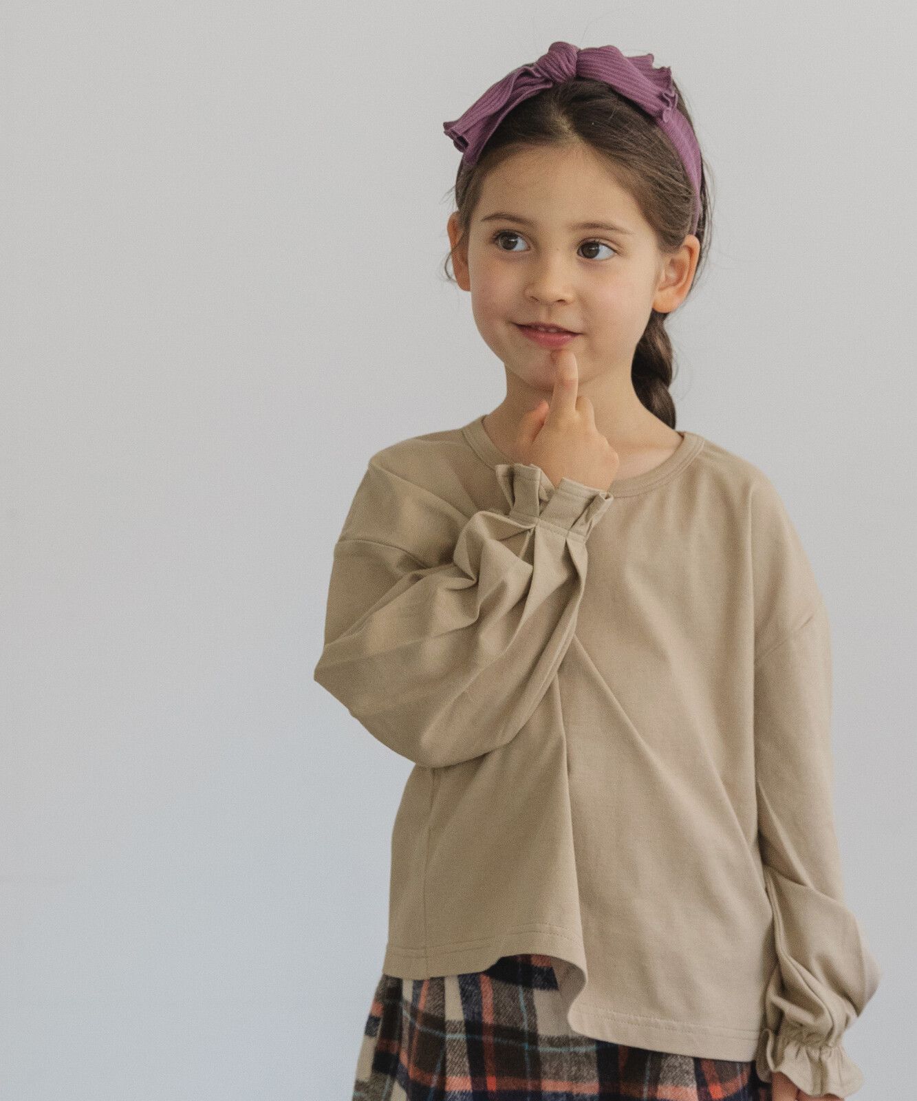 日本 PAIRMANON - 柔棉100% 可愛捲邊薄長袖上衣-桃粉