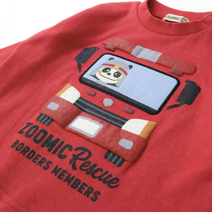 日本 ZOOLAND - 熊熊救援隊 車車印花長袖上衣-警車-白