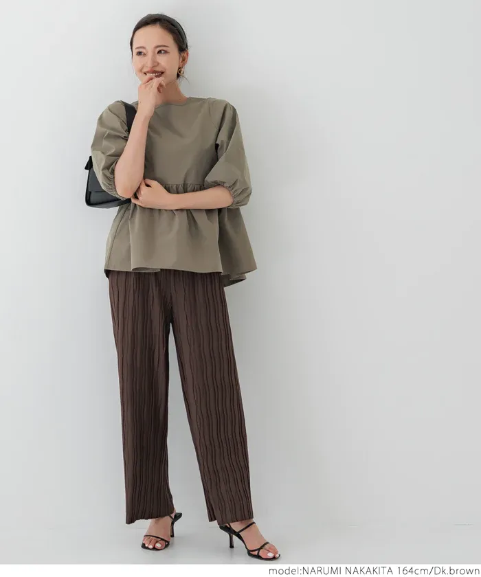 日本 COCA - [可剪裁] 百搭波浪紋垂墜寬褲-深灰