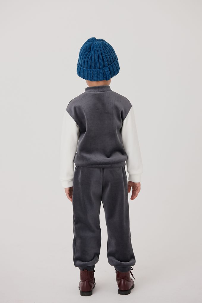 韓國 Coco Bang - 光澤抓絨上衣長褲套裝-黑X卡其