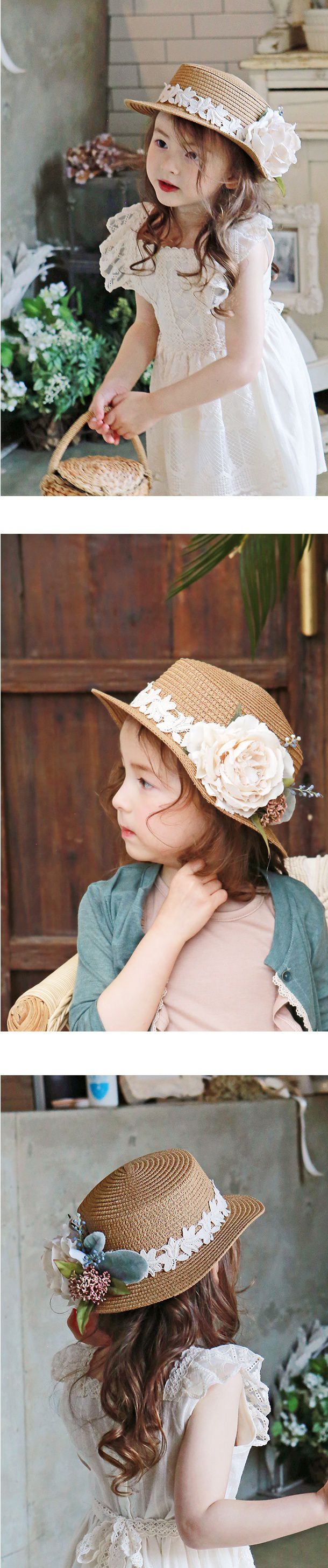 韓國 PuellaFLO - 華麗花朵鏤空花圈草帽-米白色花