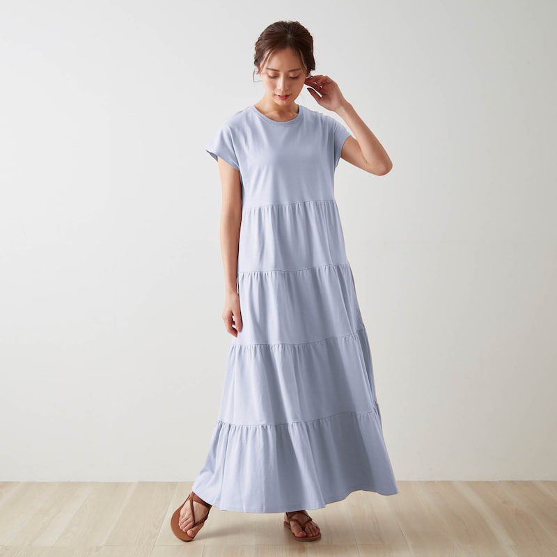 日本千趣會 - 優雅蛋糕層次法式袖洋裝(大人款)-綠卡其