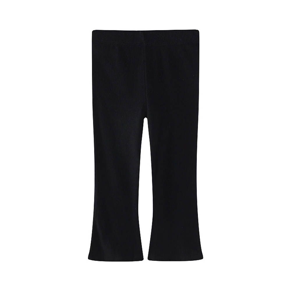 腰鬆緊微喇叭內搭褲-黑色