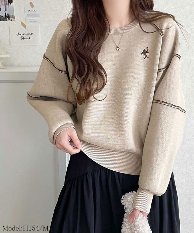 日本 Classical Elf - 線條感logo厚磅針織長袖上衣-黑