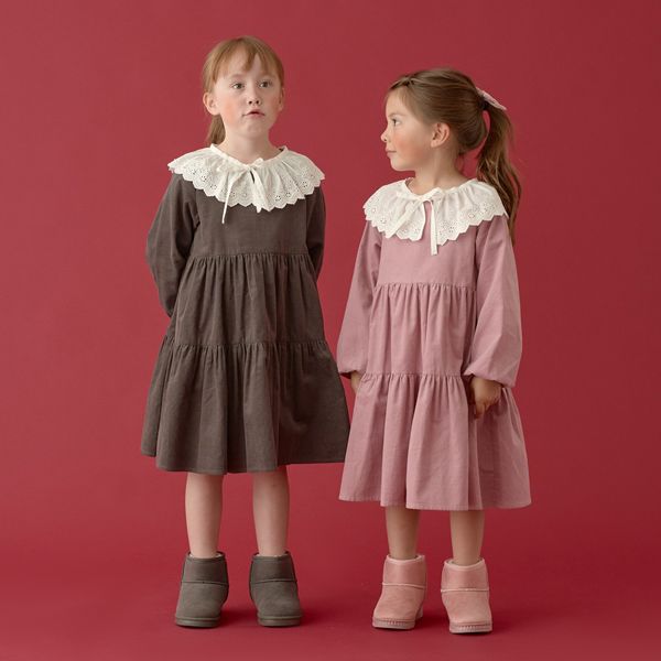 日本 Lycee mine - 可人兒蛋糕分層長袖洋裝(蕾絲領可拆)-粉紅