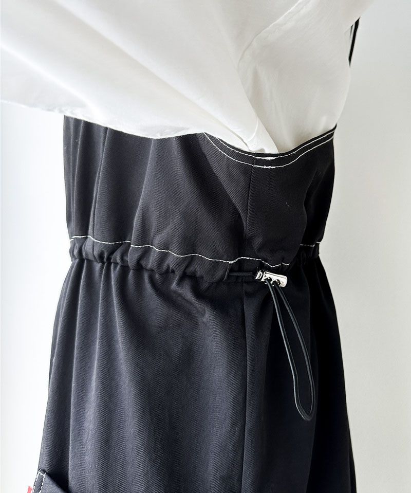 日本 Classical Elf - 工裝風側抽繩吊帶褲-黑