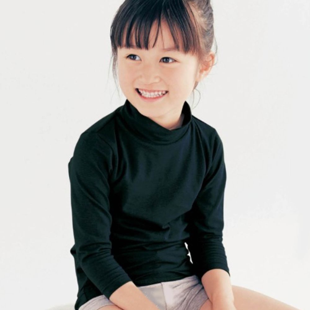 日本千趣會 - 95%棉 兒童高領九分袖發熱衣-黑